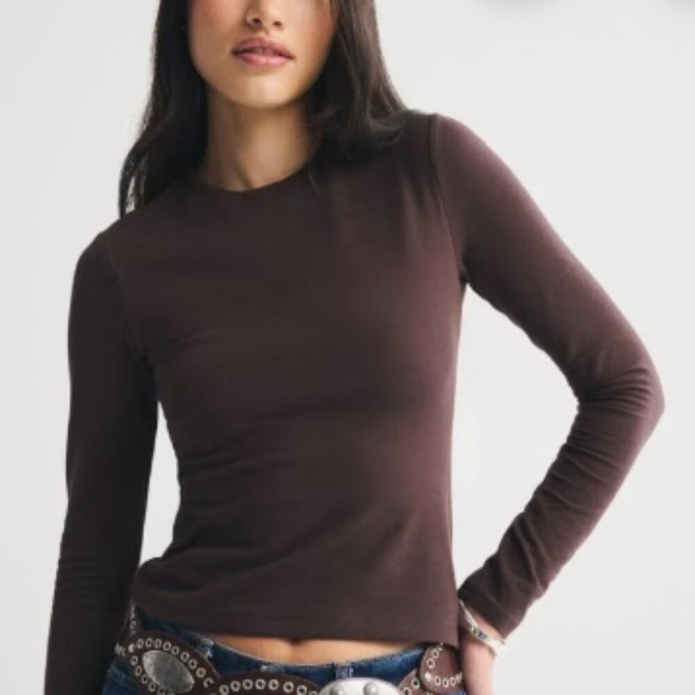 Abercrombie & Fitch Double Lined Long Sleeve Baby Tee Brown Size Medium